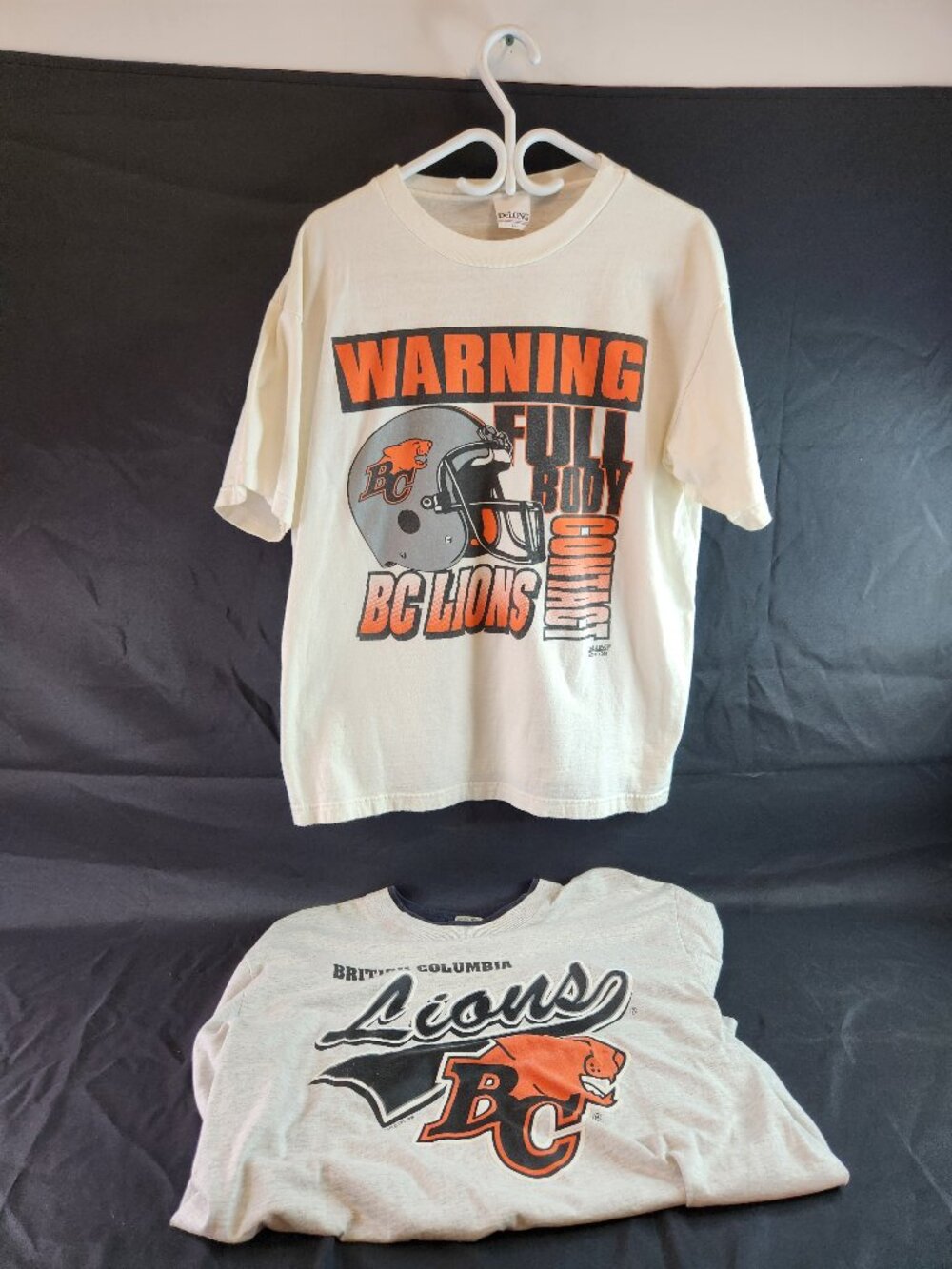 Vintage BC Lions T-Shirts Mens Size Large Full Body Contact DeLong Waves